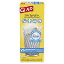 Glad OdorShield Medium Quick-Tie Trash Bags, 8 gal, 0.57 mil, 21.63" x 23", White, 26/Box