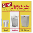 Glad OdorShield Medium Quick-Tie Trash Bags, 8 gal, 0.57 mil, 21.63" x 23", White, 156/Carton