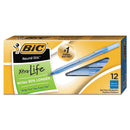 BIC Round Stic Xtra Life Ballpoint Pen, Stick, Medium 1 mm, Blue Ink, Translucent Blue Barrel, Dozen
