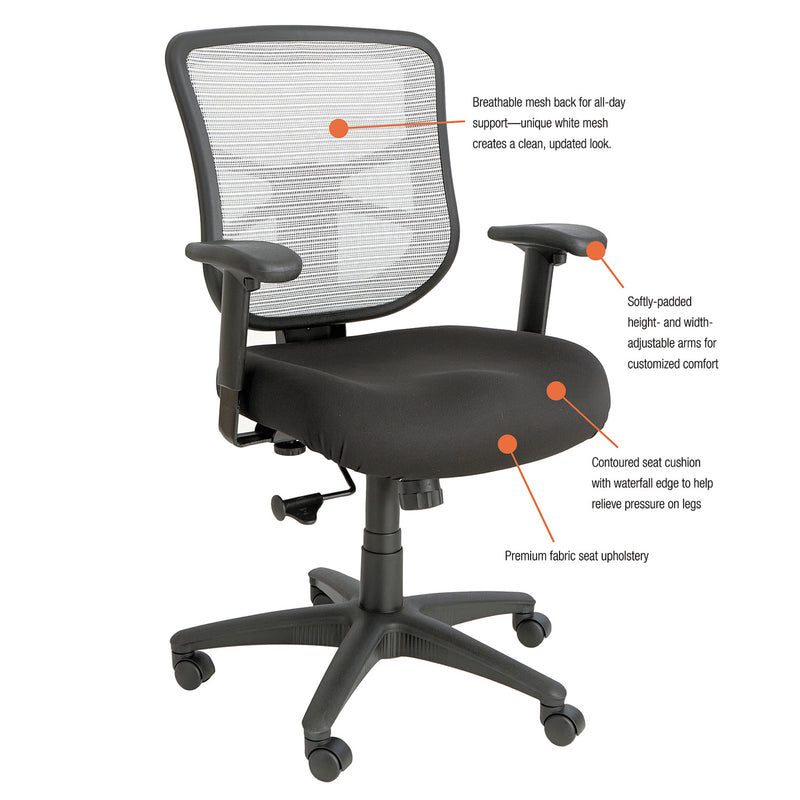 Alera Elusion Series Mesh Mid-Back Swivel/Tilt Chair, Supports 275lb, 17.9" to 21.8" Seat, Black Seat, White Back, Black Base