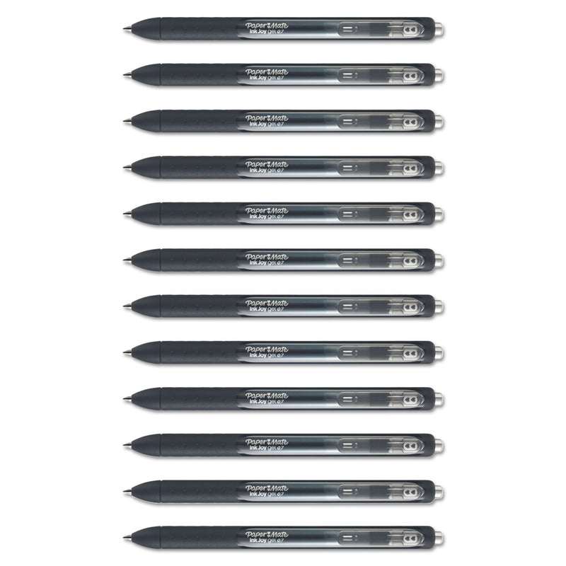 Paper Mate InkJoy Gel Pen, Retractable, Medium 0.7 mm, Black Ink, Black Barrel, Dozen