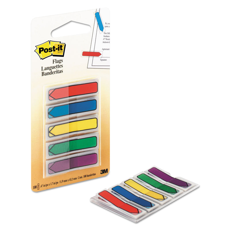 Post-it Arrow 0.5" Page Flags, Blue/Green/Purple/Red/Yellow, 20/Color, 100/Pack
