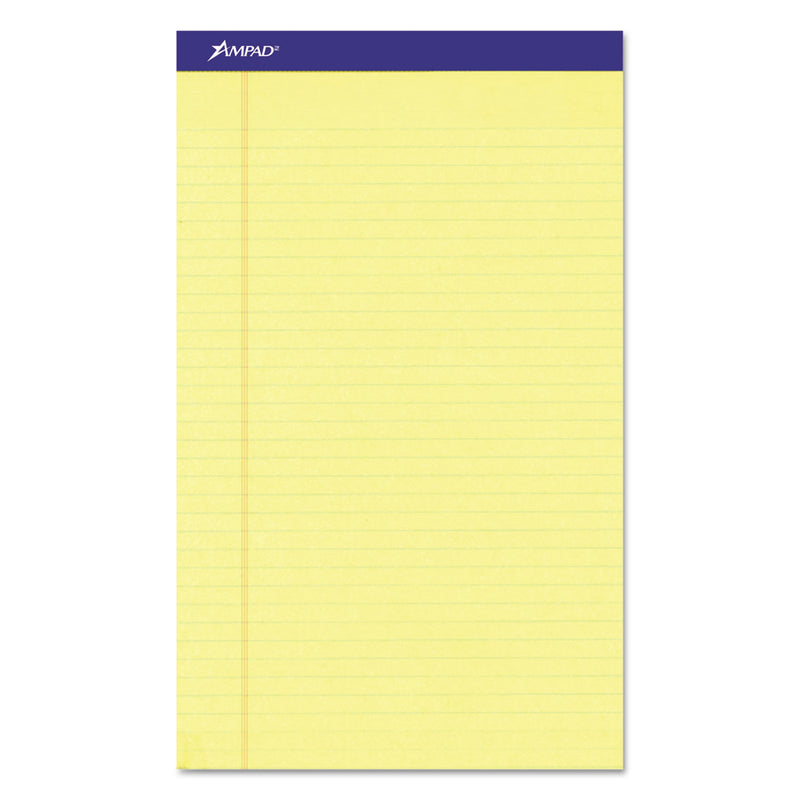 Ampad Perforated Writing Pads, Wide/Legal Rule, 50 Canary-Yellow 8.5 x 14 Sheets, Dozen