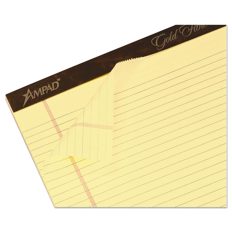 Ampad Gold Fibre Quality Writing Pads, Narrow Rule, 50 Canary-Yellow 8.5 x 14 Sheets, Dozen