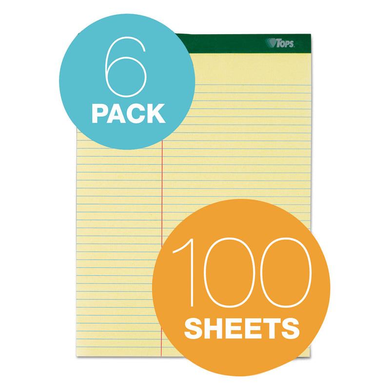 TOPS Double Docket Ruled Pads, Pitman Rule Variation (Offset Dividing Line - 3" Left), 100 Canary 8.5 x 11.75 Sheets, 6/Pack