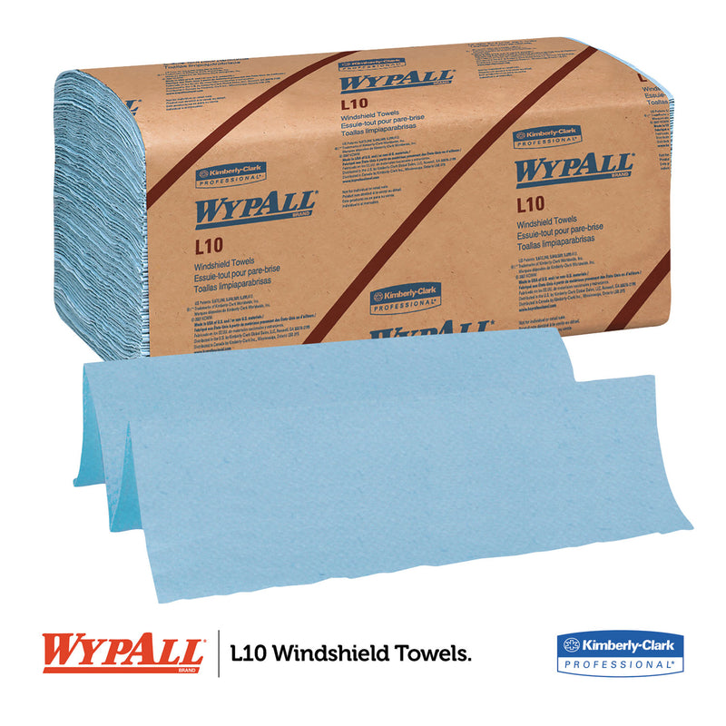 WypAll L10 Windshield Towels, 1-Ply, 9.1 x 10.25, Light Blue, 224/Pack, 10 Packs/Carton