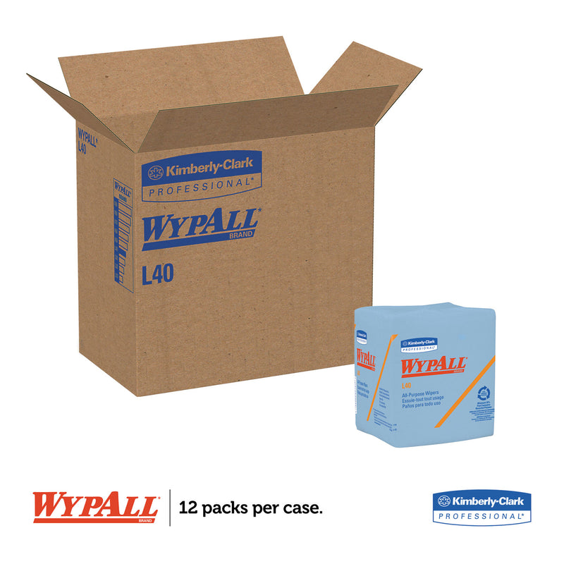WypAll L40 Wiper, 1/4 Fold, Blue, 12.5 x 12, 56/Box, 12 Boxes/Carton