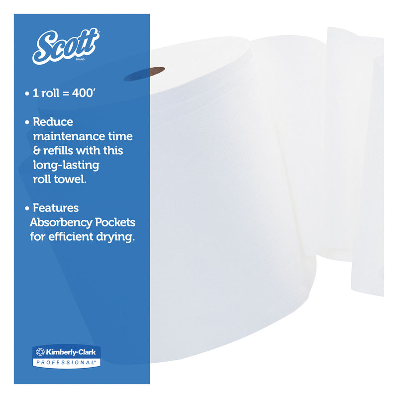 Scott Essential Hard Roll Towels for Business, Absorbency Pockets, 1.5" Core, 8 x 400 ft, White, 12 Rolls/Carton