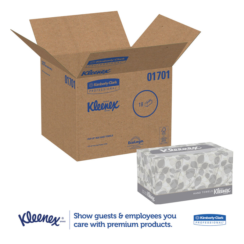 Kleenex Hand Towels, Pop-Up Box, Cloth, 1-Ply, 9 x 10.5, White, 120/Box, 18 Boxes/Carton