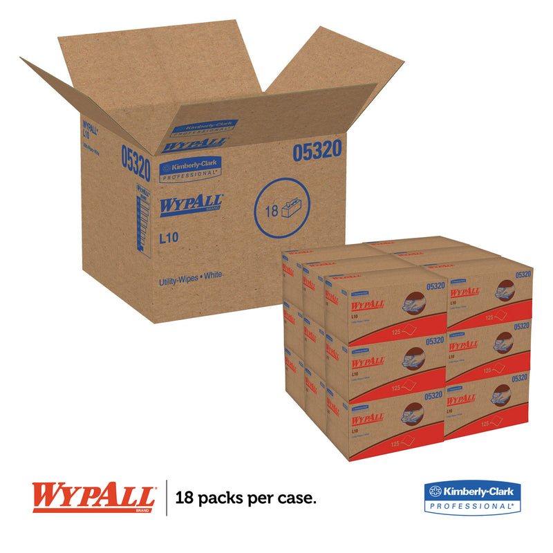 WypAll L10 Towels, POP-UP Box, 1-Ply, 9 x 10.5, White, 125/Box, 18 Boxes/Carton