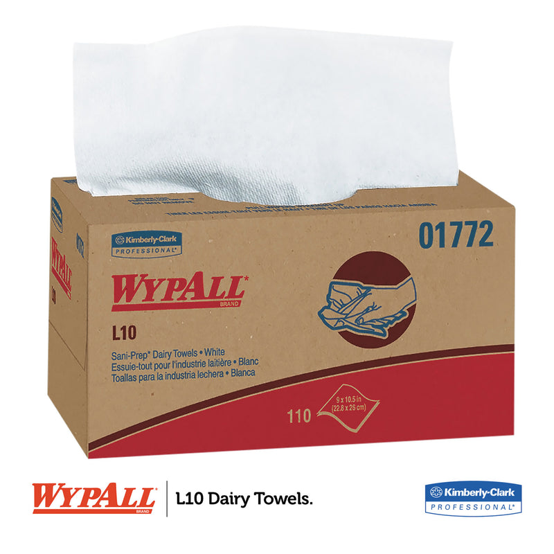 WypAll L10 SANI-PREP Dairy Towels, POP-UP Box, 1-Ply, 10.25 x 10.5, 110/Pack, 18 Packs/Carton