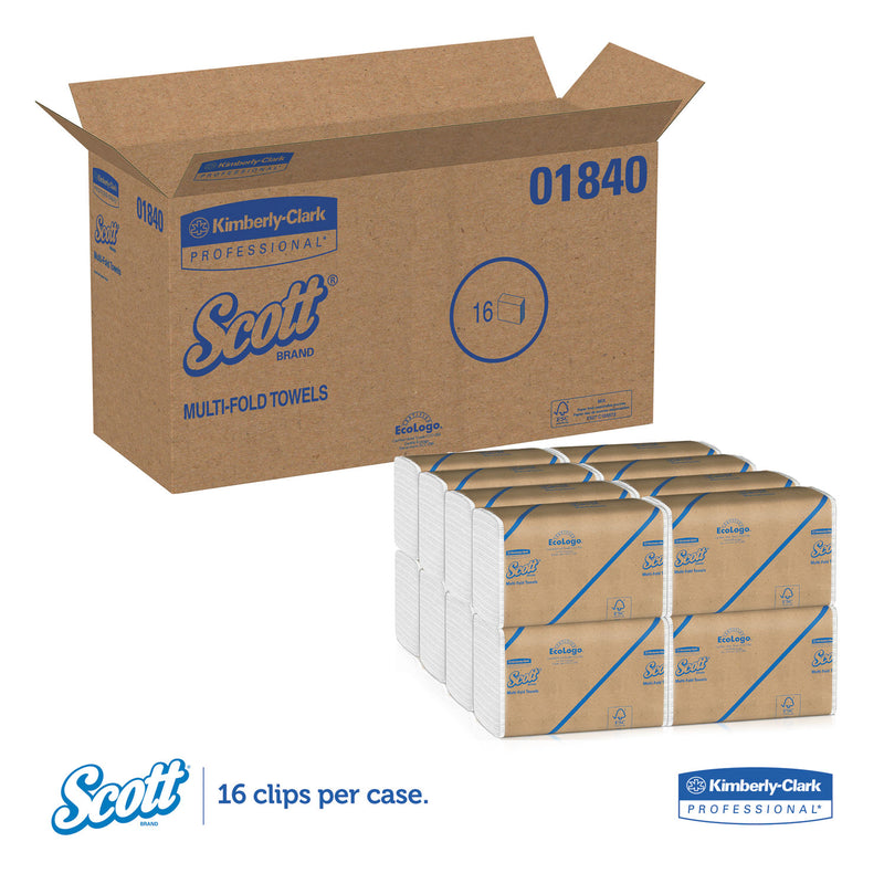 Scott Essential Multi-Fold Towels, Absorbency Pockets, 9.2 x 9.4, White, 250/Pack, 16 Packs/Carton
