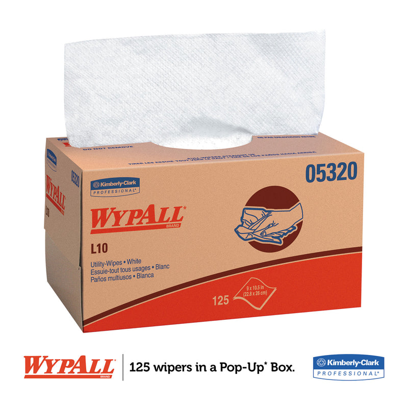 WypAll L10 Towels, POP-UP Box, 1-Ply, 9 x 10.5, White, 125/Box, 18 Boxes/Carton