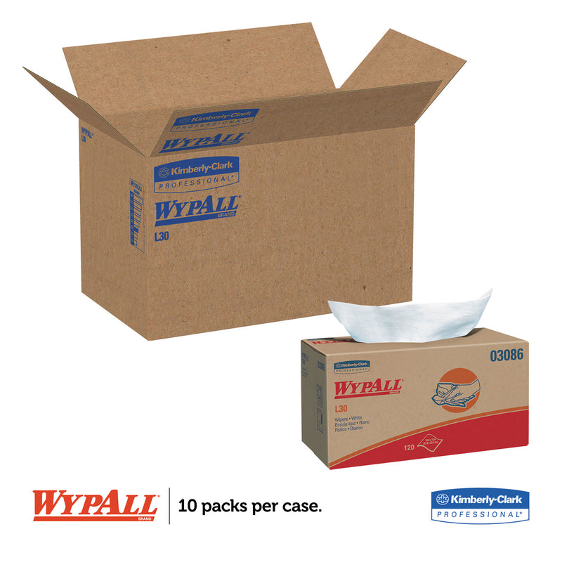 WypAll L30 Towels, POP-UP Box, 10 x 9.8, White, 120/Box, 10 Boxes/Carton