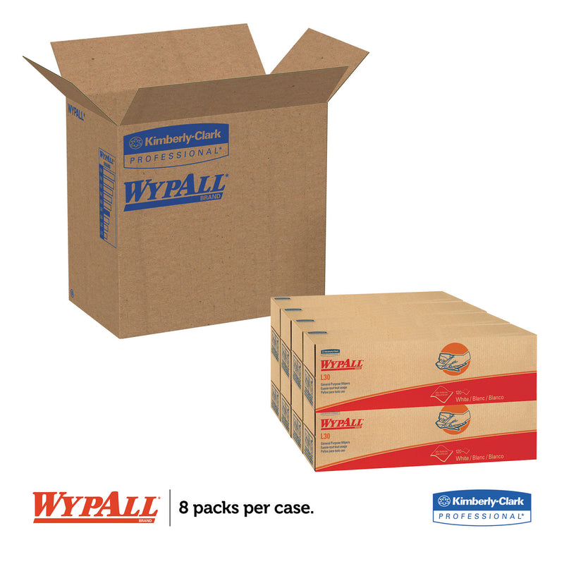 WypAll L30 Towels, POP-UP Box, 16.4 x 9.8, White, 100/Box, 8 Boxes/Carton