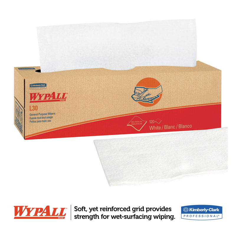 WypAll L30 Towels, POP-UP Box, 16.4 x 9.8, White, 100/Box, 8 Boxes/Carton