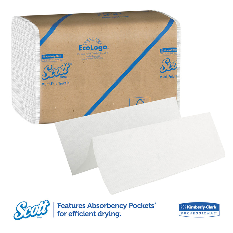 Scott Essential Multi-Fold Towels, Absorbency Pockets, 9.2 x 9.4, White, 250/Pack, 16 Packs/Carton