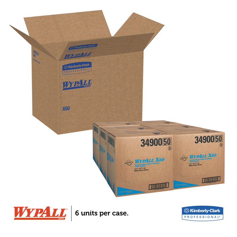 WypAll General Clean X60 Cloths, Flat Sheet, 12.5 x 16.8, White, 150/Box, 6 Boxes/Carton