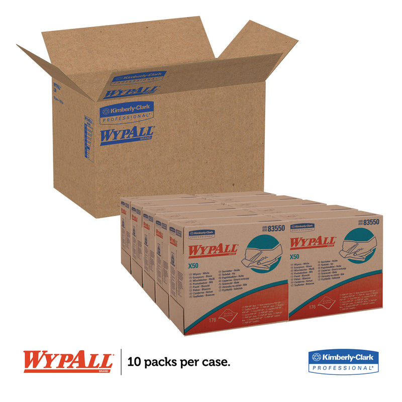 WypAll X50 Cloths, POP-UP Box, 12.5 x 9.1, White, 176/Box, 10 Boxes/Carton
