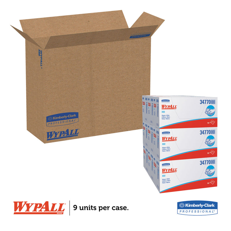 WypAll General Clean X60 Cloths, 1/4 Fold, 11 x 23, White, 100/Box, 9 Boxes/Carton