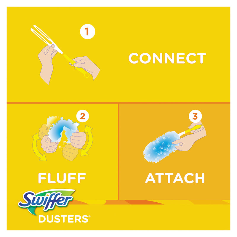 Swiffer Dusters Starter Kit, Dust Lock Fiber, 6" Handle, Blue/Yellow, 6/Carton