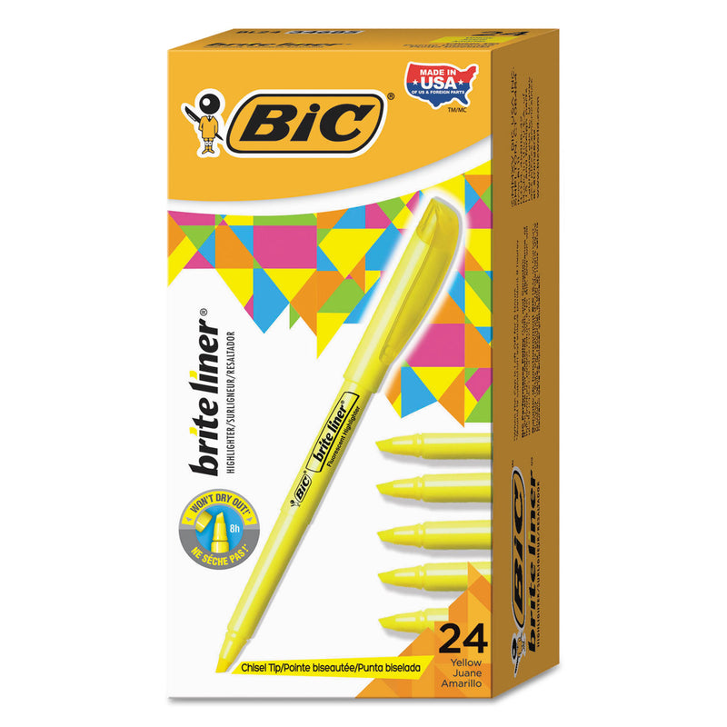 BIC Brite Liner Highlighter Value Pack, Yellow Ink, Chisel Tip, Yellow/Black Barrel, 24/Pack
