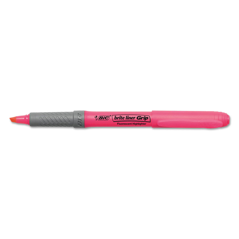 BIC Brite Liner Grip Pocket Highlighter, Assorted Ink Colors, Chisel Tip, Assorted Barrel Colors, 5/Set