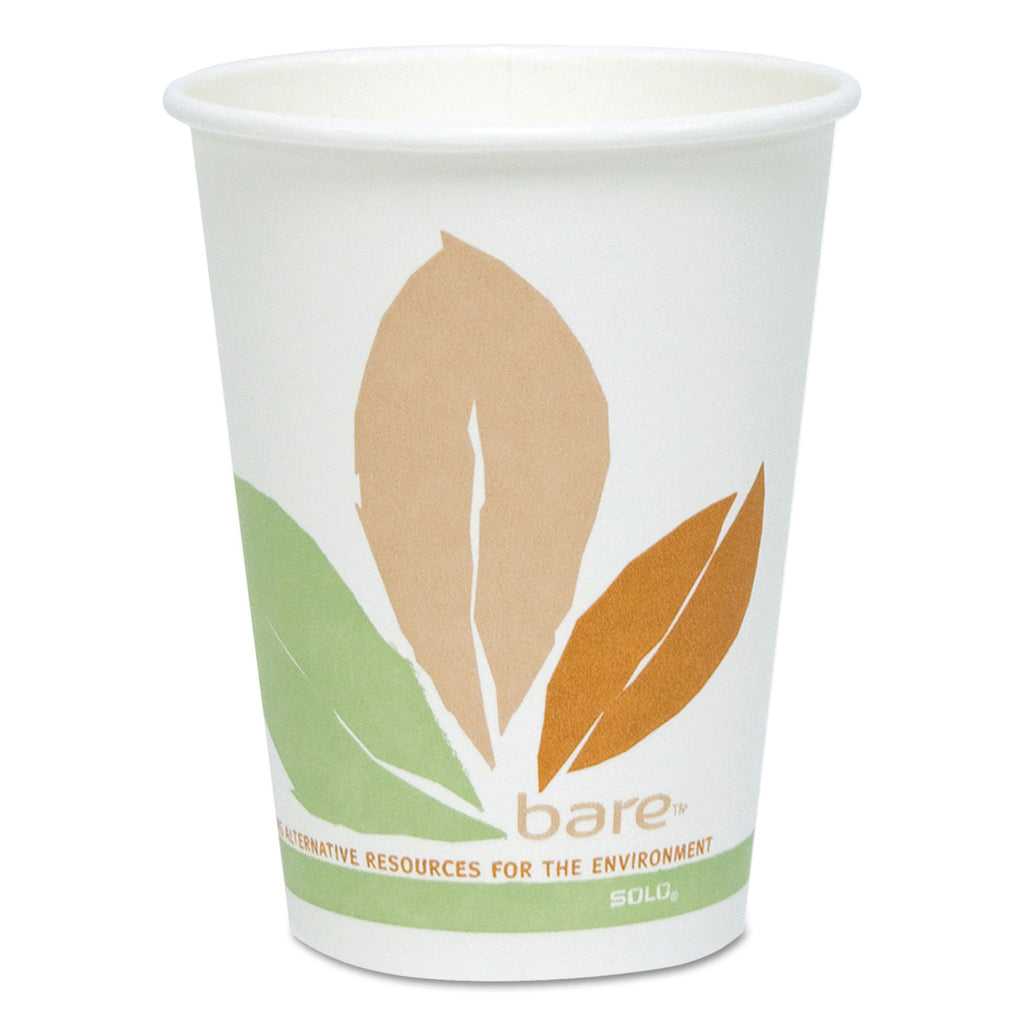 Bare by Solo Eco-Forward PLA Paper Hot Cups, 12 oz, Leaf Design