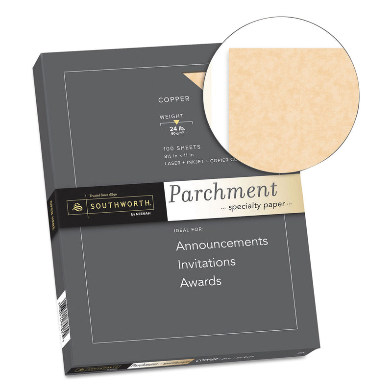Southworth Parchment Specialty Paper, 24 lb Bond Weight, 8.5 x 11, Copper, 100/Pack