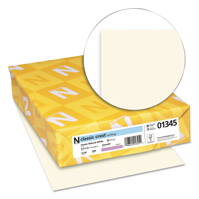 Neenah Paper CLASSIC CREST Stationery, 24 lb Bond Weight, 8.5 x 11, Classic Natural White, 500/Ream