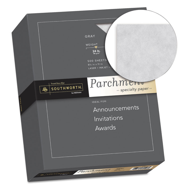 Southworth Parchment Specialty Paper, 24 lb Bond Weight, 8.5 x 11, Gray, 500/Ream