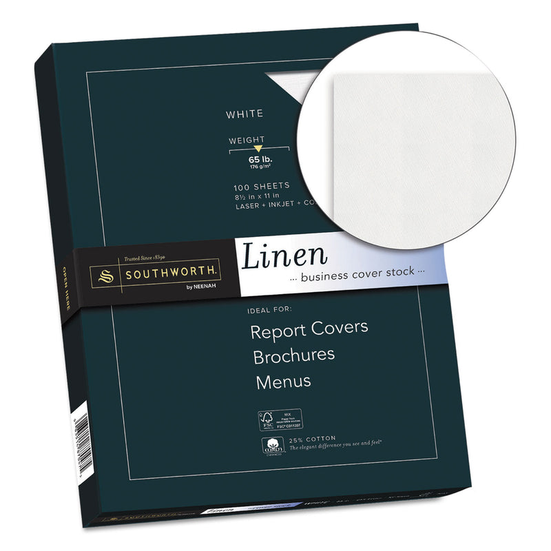 Southworth 25% Cotton Linen Cover Stock, 65 lb Cover Weight, 8.5 x 11, 100/Pack