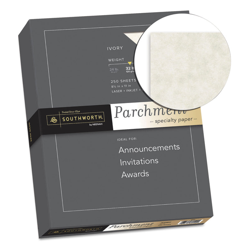Southworth Parchment Specialty Paper, 32 lb Bond Weight, 8.5 x 11, Ivory, 250/Pack