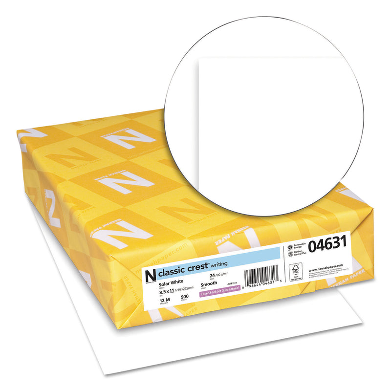 Neenah Paper CLASSIC CREST Stationery, 97 Bright, 24 lb Bond Weight, 8.5 x 11, Solar White, 500/Ream