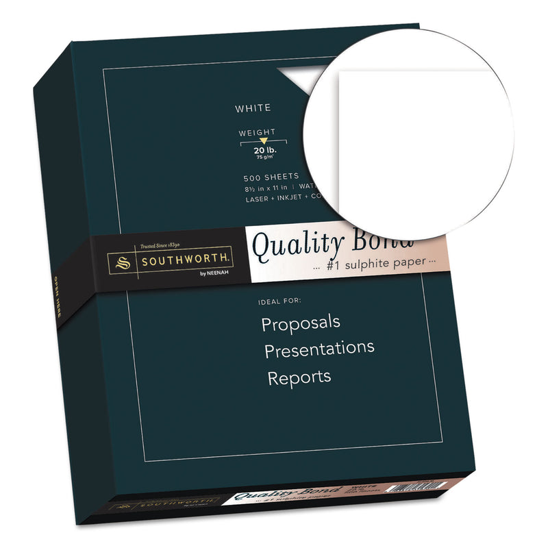 Southworth Quality Bond Business Paper, 95 Bright, 20 lb Bond Weight, 8.5 x 11, White, 500/Ream