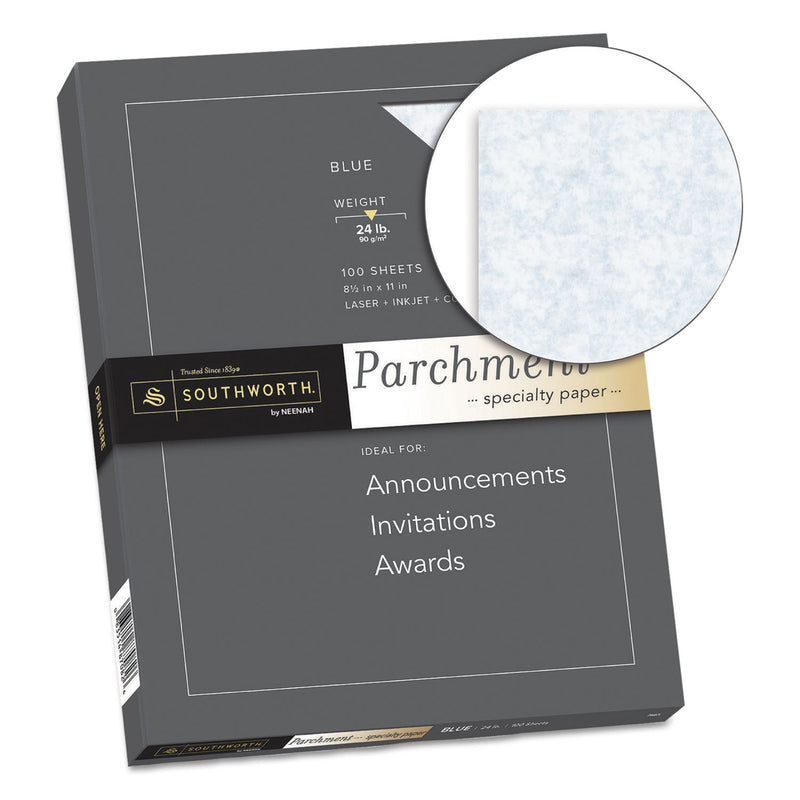 Southworth Parchment Specialty Paper, 24 lb Bond Weight, 8.5 x 11, Blue, 100/Pack