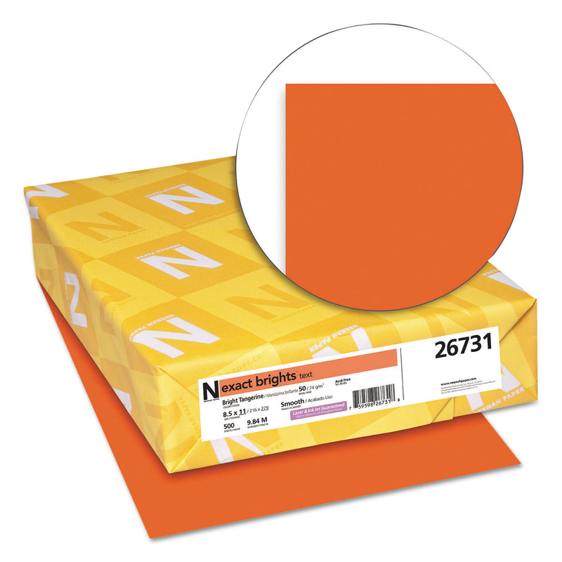 Neenah Paper Exact Brights Paper, 20 lb Bond Weight, 8.5 x 11, Bright Tangerine, 500/Ream