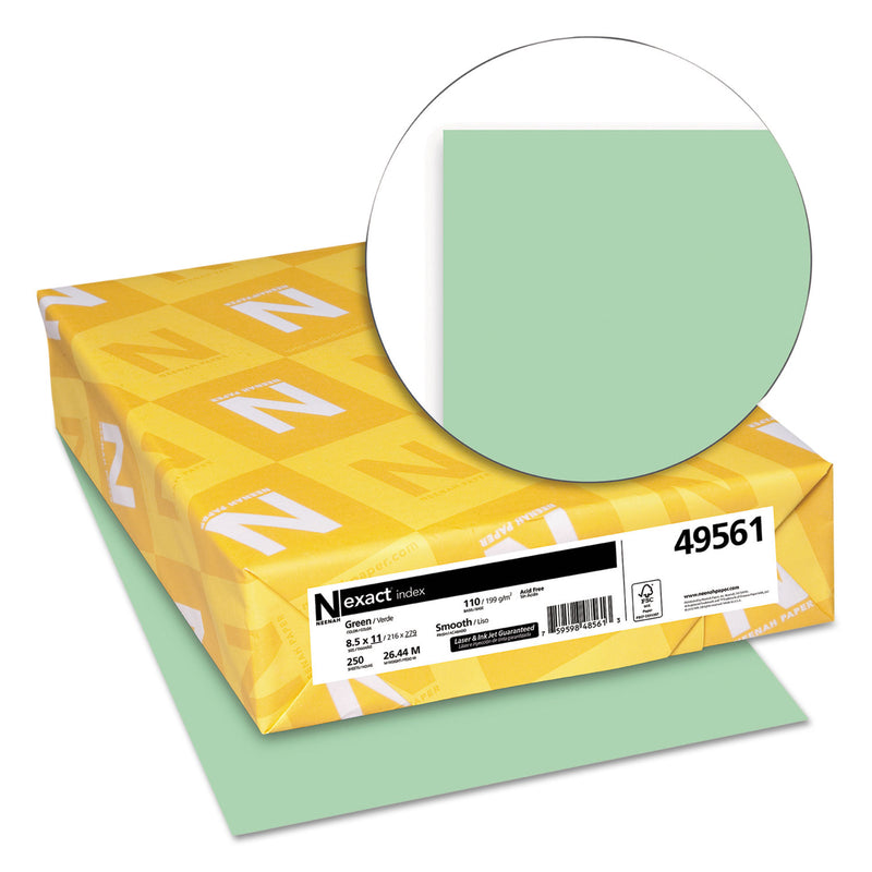 Neenah Paper Exact Index Card Stock, 110 lb Index Weight, 8.5 x 11, Green, 250/Pack