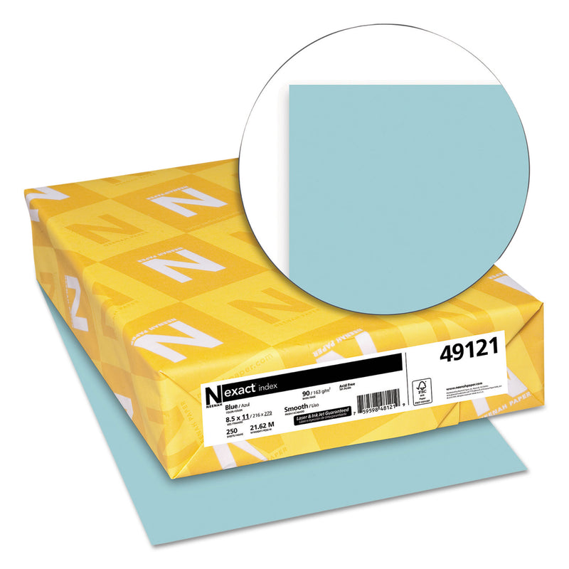 Neenah Paper Exact Index Card Stock, 90 lb Index Weight, 8.5 x 11, Blue, 250/Pack