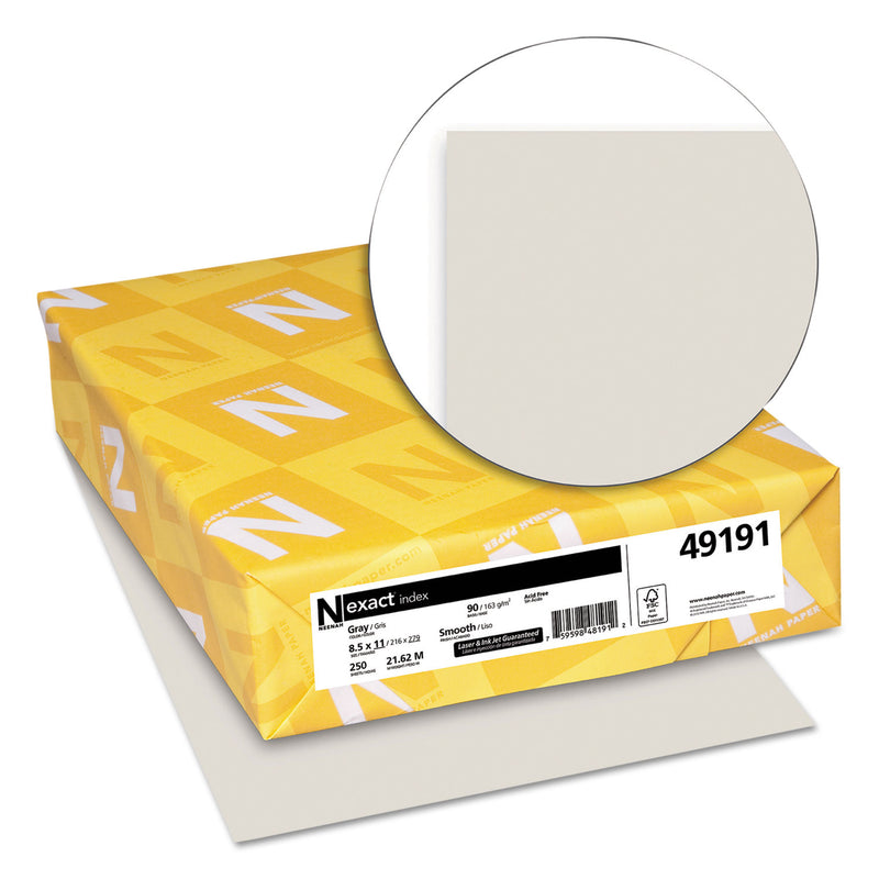 Neenah Paper Exact Index Card Stock, 90 lb Index Weight, 8.5 x 11, Gray, 250/Pack