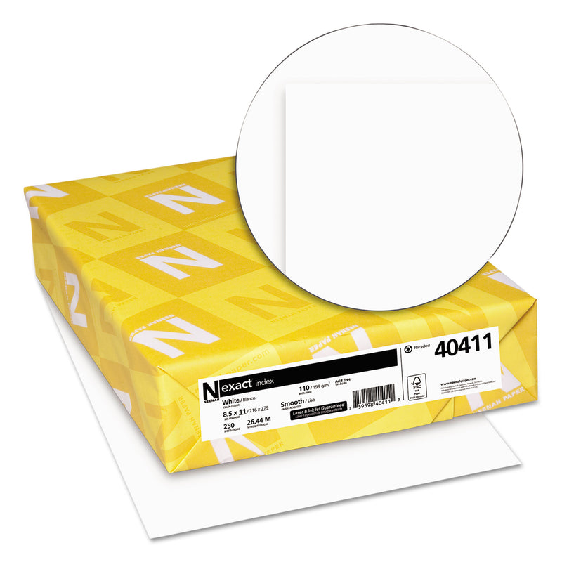 Neenah Paper Exact Index Card Stock, 94 Bright, 110 lb Index Weight, 8.5 x 11, White, 250/Pack