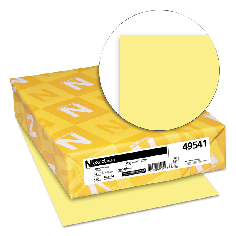 Neenah Paper Exact Index Card Stock, 110 lb Index Weight, 8.5 x 11, Canary, 250/Pack