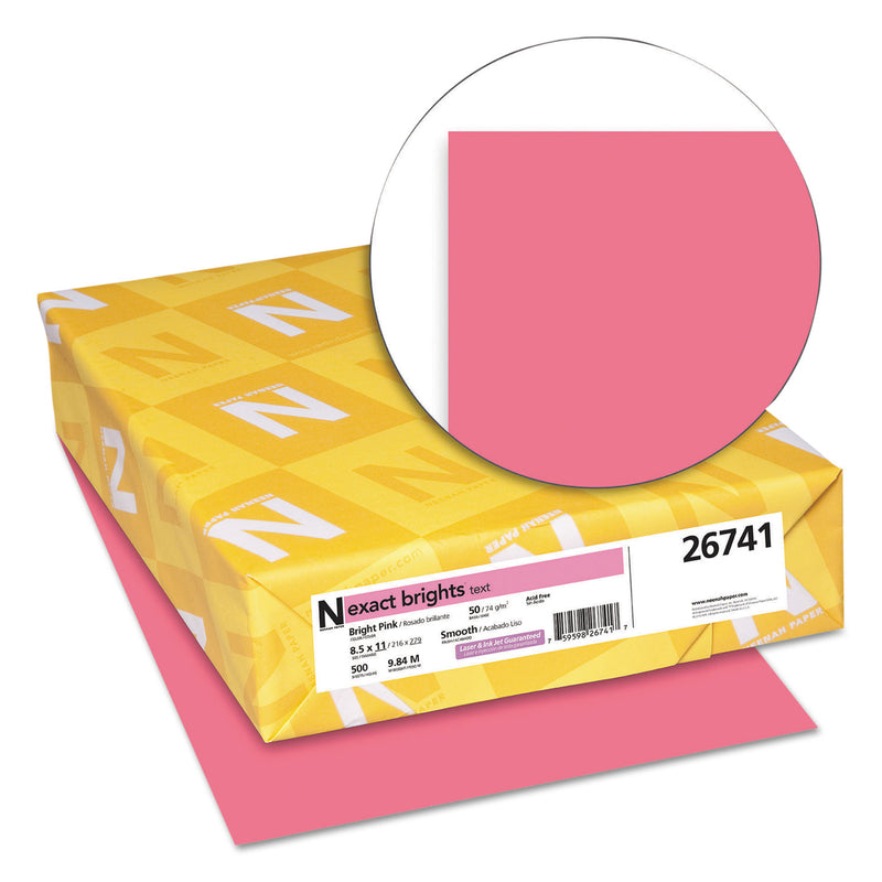Neenah Paper Exact Brights Paper, 20 lb Bond Weight, 8.5 x 11, Bright Pink, 500/Ream
