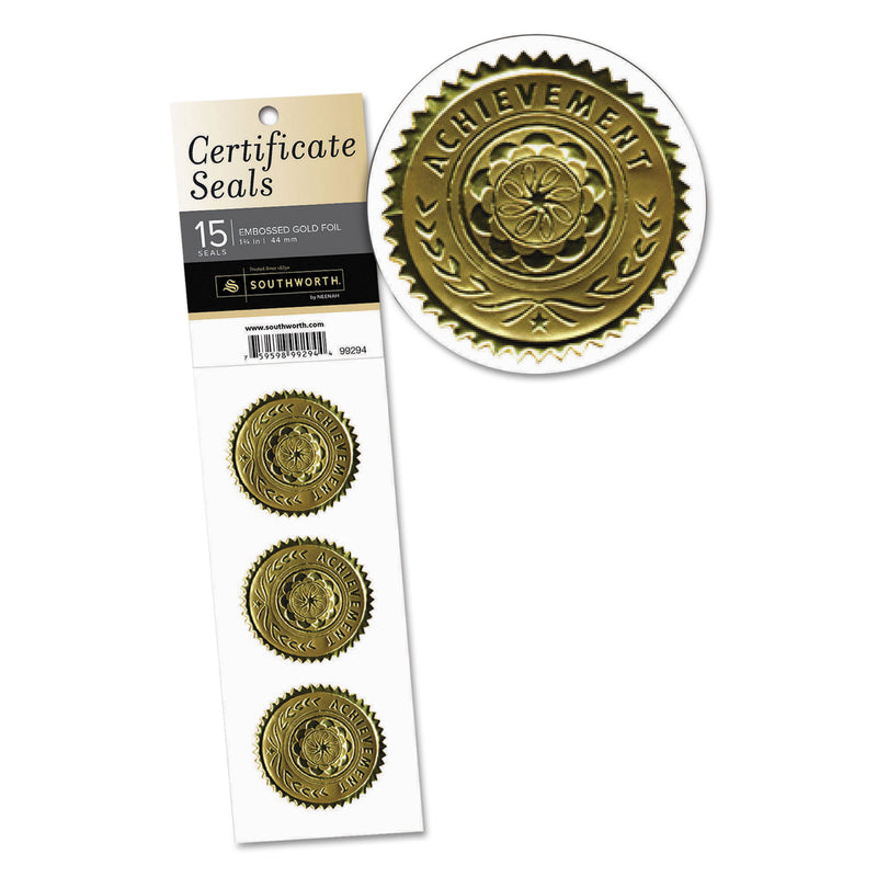 Southworth Certificate Seals, 1.75" dia, Gold, 3/Sheet, 5 Sheets/Pack