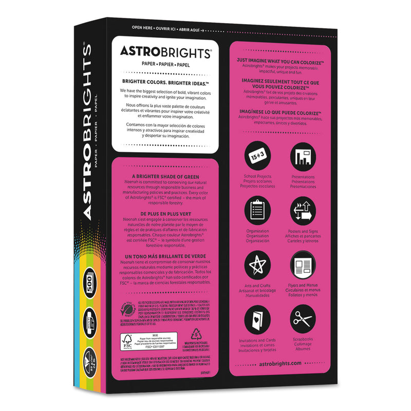 Astrobrights Color Paper -"Bright" Assortment, 24 lb Bond Weight, 8.5 x 11, Assorted Bright Colors, 500/Ream