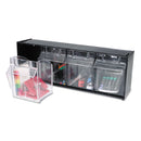 deflecto Tilt Bin Interlocking Multi-Bin Storage Organizer, 4 Sections, 23.63" x 6.63" x 8.13", Black/Clear