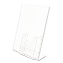 deflecto Superior Image Slanted Sign Holder with Front Pocket, 9w x 4.5d x 10.75h, Clear