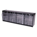 deflecto Tilt Bin Interlocking Multi-Bin Storage Organizer, 4 Sections, 23.63" x 6.63" x 8.13", Black/Clear