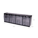 deflecto Tilt Bin Interlocking Multi-Bin Storage Organizer, 4 Sections, 23.63" x 6.63" x 8.13", Black/Clear