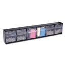 deflecto Tilt Bin Interlocking Multi-Bin Storage Organizer, 6 Sections, 23.63" x 3.63" x 4.5", Black/Clear